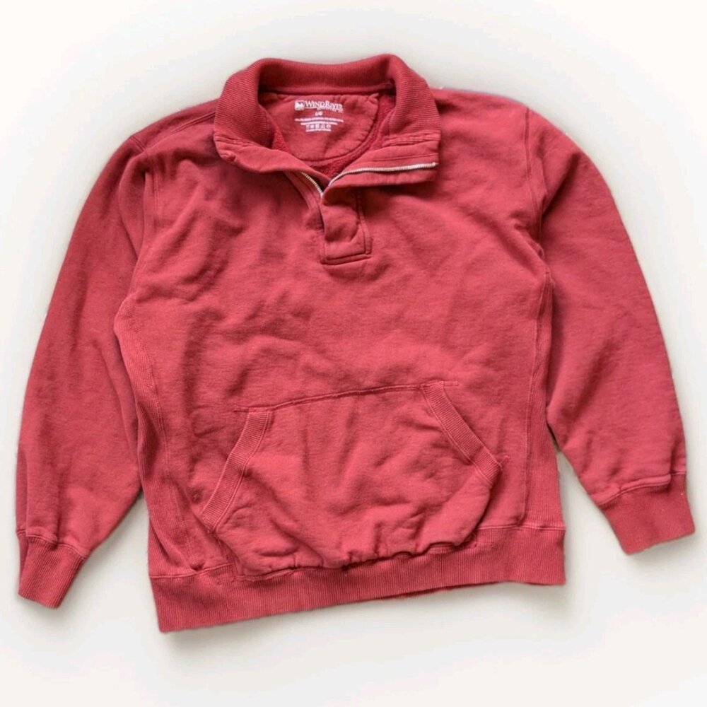 WindRiver Quarter Zip Sweatshirt Mens Large Brick Red 100% Cotton Made in Canada